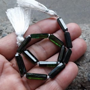 Tourmaline Beads, 62 Carat Natural Deep Green Tourmaline Faceted Pipe/Tube Cut 8 Inch Beads 15 to 18.5 MM, Tourmaline Necklace Jewelry