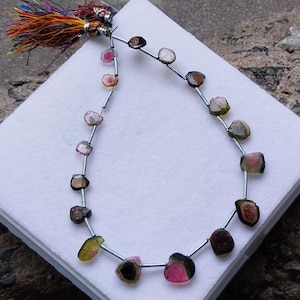 Watermelon Tourmaline Slice Beads, Untreated Natural Pink Green Watermelon Tourmaline 8 Inch Necklace, Bi Color Tourmaline Gemstone