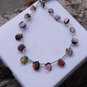 Watermelon Tourmaline Beads, Natural Tourmaline Watermelon Slice 8 Inch, 18 Carat Pink Green Bi Color Tourmaline For Necklace Jewelry Making
