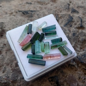 22 Piece Pencil Multi Tourmaline, 7 to 15 mm Natural Tourmaline Stick RAW Rough, Tourmaline Pencil Shape Gemstone