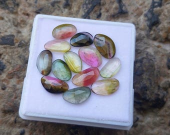Watermelon Tourmaline Rose Cut:  13 Pieces Bi Color Natural Gemstone Flat Back side