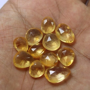 43 Carats Natural Yellow Golden Citrine Faceted Both Side Rose Cut Gemstone 11 Piece Wholesale Lot, Citrine Jewellery Making