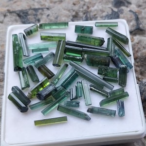 Tourmaline Rough, 53 Piece Natural Green, Greenish Blue Tourmaline Pipe/Tube Shape Raw Rough,31 Carat Tourmaline Sticks Gemstone