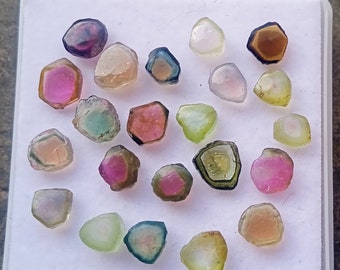 12 Carat Bio Color Tourmaline Tourmaline Polished Slice, Tourmaline Gemstone 22 Pcs Wholesale Lot For Jewelry Making