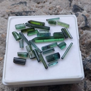 Tourmaline Rough, Natural Green, Greenish Blue Tourmaline Pipe/Tube Shape Raw Rough,29 Carat Tourmaline Sticks Loose Gemstone 19 Piece