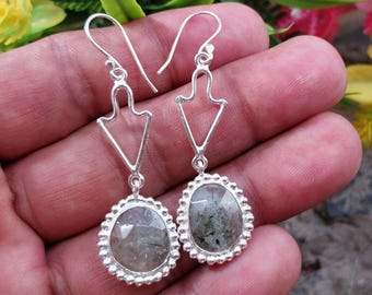 Handgefertigte Sterling Silber Rutil Edelstein Ohrringe