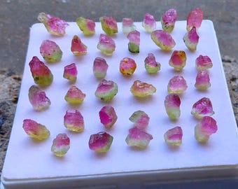 Rare Watermelon Tourmaline Raw: 37 Pieces Top Natural Bi Color Gemstone, 90 Carats Rough