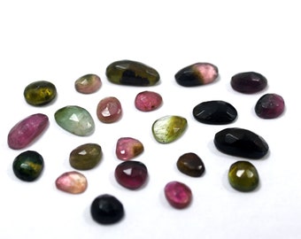 25 Cts Natural Bi Color Tourmaline Faceted Rose Cut Slice 22 Pcs Lot, Multi Color Rose Cut Tourmaline Gemstone, For Making Jewellery