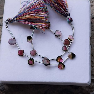 Watermelon Tourmaline Beads, Natural Tourmaline Pink Green Watermelon Slice 8 Inch, Top Bi Color Tourmaline For Necklace Jewelry Making