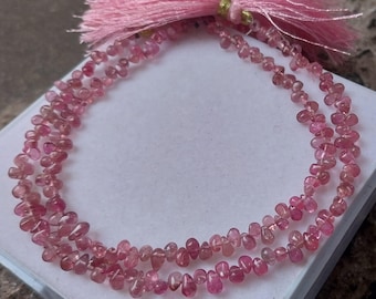 Pink Tourmaline Teardrop Beads: Natural Smooth Gemstone Necklace, 8 Inch