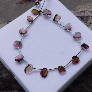 Watermelon Tourmaline Beads, Untreated Natural Tourmaline Pink Green Watermelon Slice 8 Inch, Top Bi Color Tourmaline For Necklace