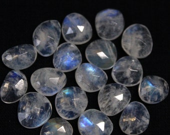 51.50 Carats 9x9.5 to 9.5x11 MM Natural Blue Fire Moonstone Rose Cut 18 Piece Wholesale Lot, Faceted Rainbow Moonstone Gemstone