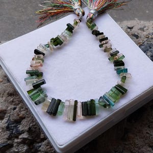 Multi Tourmaline Tube Beads: 8 Inch Strand, Raw Gemstone