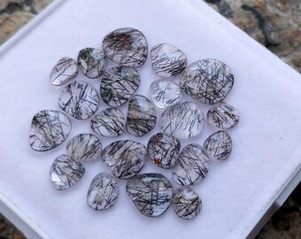 Schwarzer Rutilquarz Rosenschliff Cabochons: 20.80 Karat Edelsteine für Schmuck
