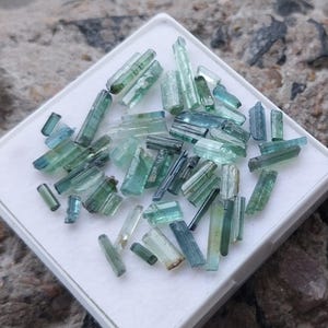 Tourmaline Rough, Natural Green, Greenish Blue Tourmaline Pipe/Tube Shape Raw Rough, 23 Carat Tourmaline Sticks Loose Gemstone 51 Piece