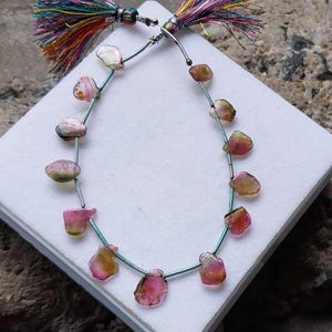 Watermelon Tourmaline Beads, Untreated Natural Pink Green Watermelon Tourmaline Slice 8 Inch Strand, Bi Color Tourmaline Necklace Jewelry