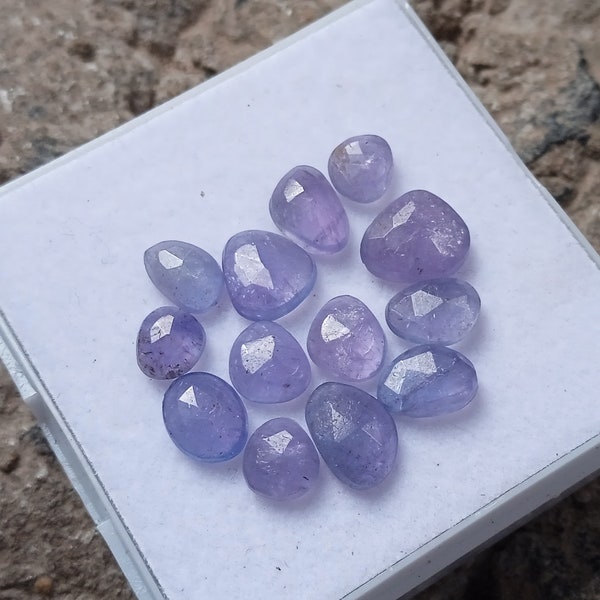 13 Piece Natural Tanzanite Rose Cut, Light Blue Color Tanzanite Rose Cut Flat Back Side Gemstone For Jewelry Making