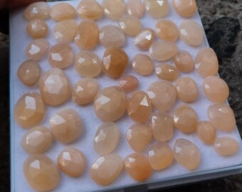 Peach Moonstone Rose Cut Gemstone Lot: 153 Carat Faceted Stones