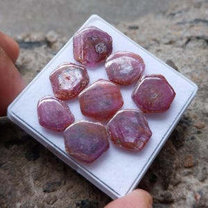 Rodaja de rubí brillante: gema natural sin tratar, 8 piezas, 35 quilates.
