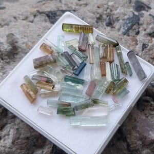 Tourmaline Rough, Natural Multi Tourmaline Pipe/Tube Shape Raw Rough, 32 Carat Multi Color Tourmaline Sticks Gemstone 55 Piece Wholesale Lot
