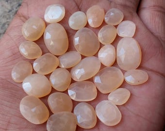 Peach Moonstone Gemstones: 59 Carats, 16 Rose Cut Faceted Stones