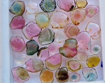 Lotto di fette di tormalina bicolore da 25 carati: pezzi di pietre preziose lucidate