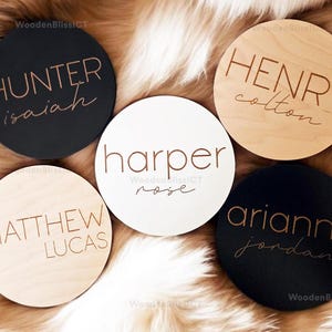 Custom Baby Name Sign, Baby Shower Gift, Nursery Decor, Gender Reveal, Baby Gift, Laser Engraved, Baby Name Round, Photo Prop, Announcement