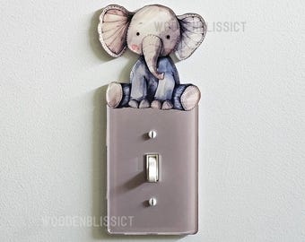 Cubierta del interruptor de luz de los animales del bosque, decoración de la guardería, regalo de decoración boho, elefante, colores neutros, cubierta de salida, género neutro, baby shower