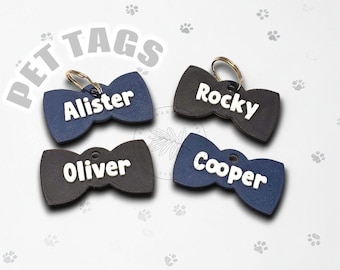 Personalized Bow Tie Pet Tag, 3D Printed, Noise-Free Dog ID Tag, Lightweight Personalized Pet Name Tag, PLA Plastic Dog Cat Tag