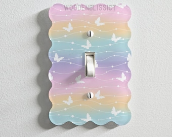 Dreamy Rainbow Butterflies Light Switch Cover, Laser Cut Acrylic, Home Decor, Standard or Rocker Switch, Cute Switch Cover, Kids Room Decor