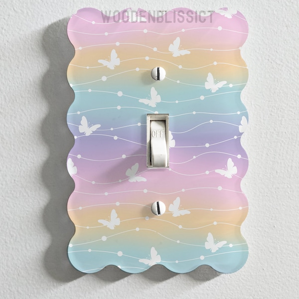 Dreamy Rainbow Butterflies Light Switch Cover, Laser Cut Acrylic, Home Decor, Standard or Rocker Switch, Cute Switch Cover, Kids Room Decor