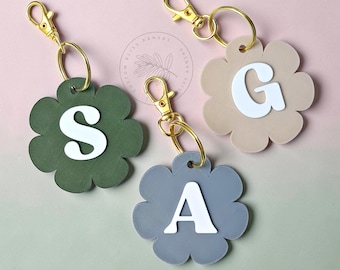 Custom Initial Floral Keychain Bag Tag Personalized, Pick Your Initial, Backpack Name Tag, Luggage Tag, 3D Printed, Heavy Duty