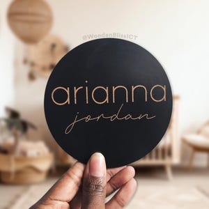 Baby Name Announcement Wooden Round, Baby Shower Gift, Nursery Decor, Gender Reveal, Baby Gift, Laser Engraved, Baby Name Round, Photo Prop