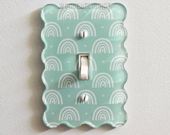 Light Switch Cover, Seafoam Rainbow Wavy Kids Room Decor Gift, Modern Decor, Standard or Rocker Switch option, Renter Friendly, Outlet Cover