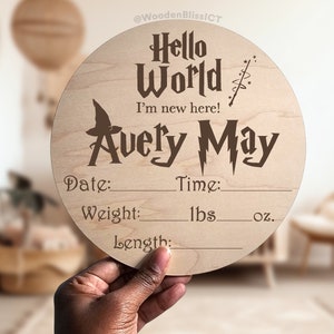 Wizard Baby Personalized Name Announcement , Baby Shower Gift , Nursery Decor , Gender Reveal , Baby Gift , Laser Engraved , Baby Milestone