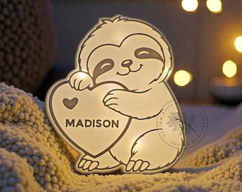 Boho Sloth Night Light, Gender Neutral, Kids Room Night Light, Custom Name Lamp, Baby Shower Gift, Nursery Room Decor, Personalized Gift