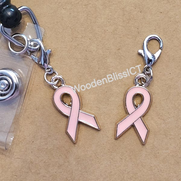 Badge Reel Charm, Breast Cancer Awareness Charm, Lanyard Charm, Nurse Teacher Badge Charm, Nurse ID Holder, Cancer Awarness, ID Holder Charm