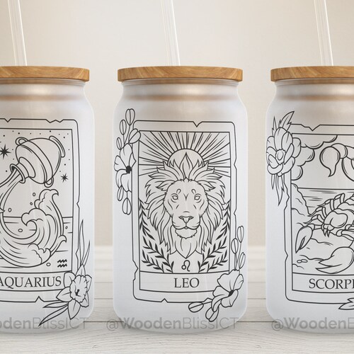 Zodiac Sign Glass Can Iced Coffee Cup Astrology Tarot Card Etsy