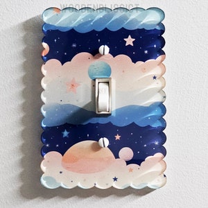 Light Switch Cover, Planet Moon & Stars, Astronomy, Standard or Rocker Switch option, Renter Friendly, Outlet Cover, Nursery Decor