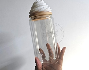 DIY Snow Globe Glass Tumbler | 16 Oz Double Can Reusable Snow Globe Cups with Lid | Sublimation Ready | Pre-Drilled Hole