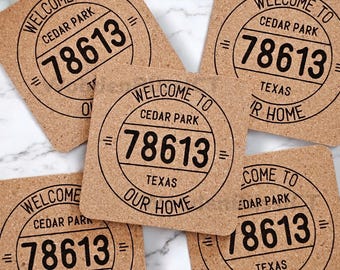 Custom Postmark Cork Coaster | Laser Engraved Drink Coaster | Bulk Order Available | Housewarming Gift | Made in America