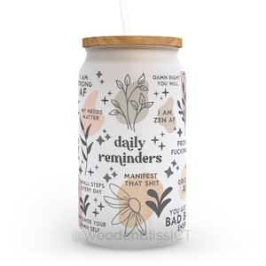 Daily Affirmation Vulgar Edition Glass Cup, Iced Coffee Glass Can, Frosted Glass Tumbler, Mental Health Cup, Gift For Her, Christmas Gift