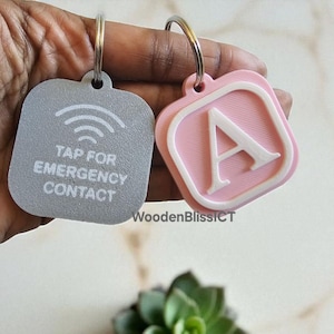 Emergency Contact NFC Keychain Personalized, Pick Your Initial, Back to School, Backpack Name Tag