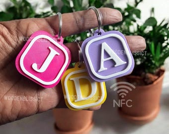 PERSONALIZED Smart NFC Logo Keychain Alphabet, Scannable Social Media Digital Business Card, Small Business, Made in America