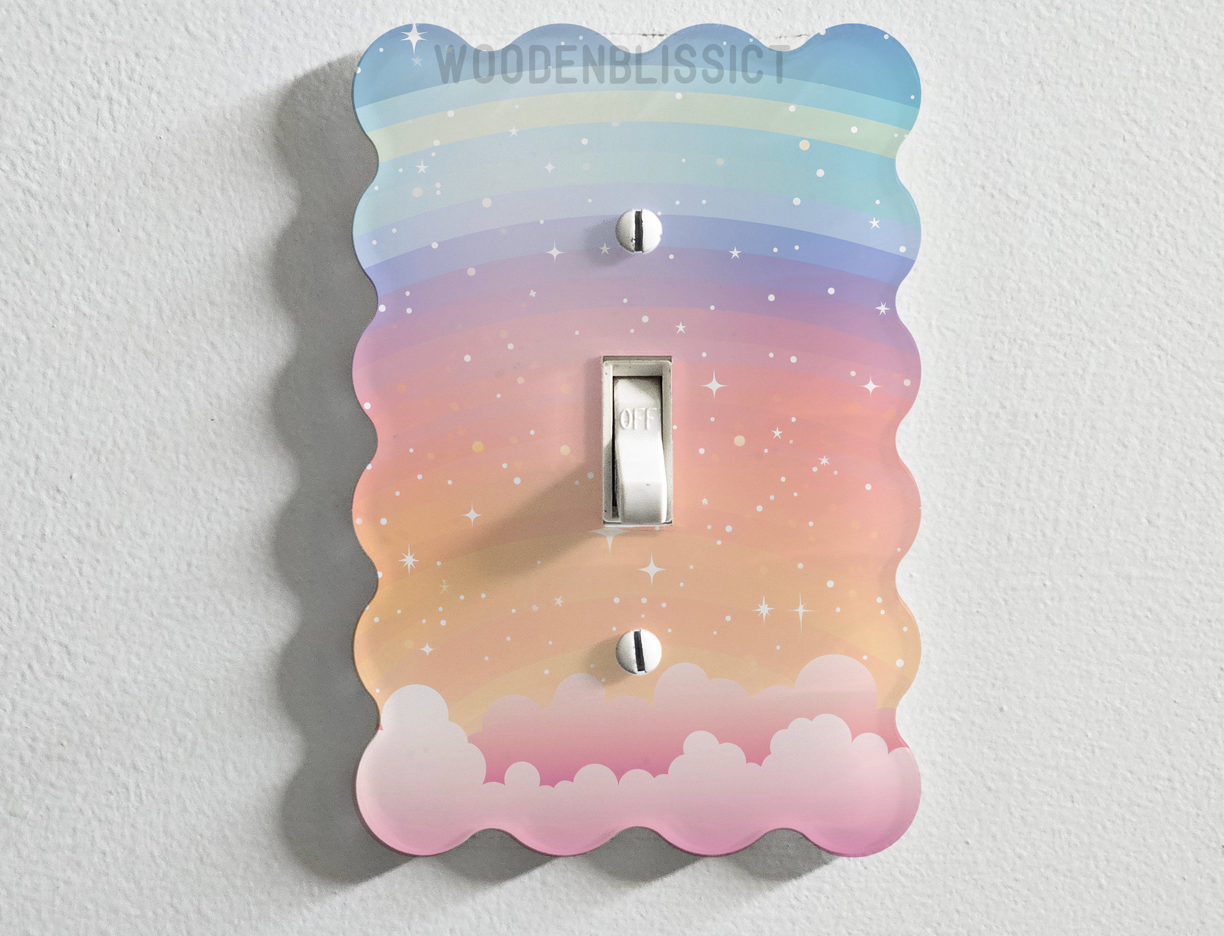 Dreamy Rainbow Cloud Light Switch Cover, Laser Cut Acrylic, Home Decor, Single Switch or Rocker, Switch Cover Plate, Kids Room Decor