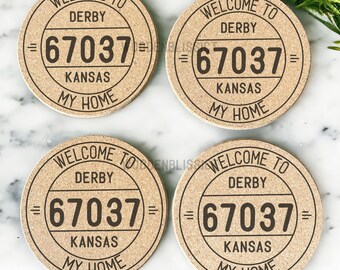 Personalized Postmark Cork Coasters | Laser Engraved Drink Coasters | Wedding Favors | Housewarming Gift | Made in America