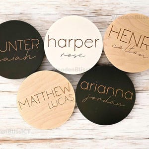 Baby Name Announcement Sign, Baby Shower Gift, Nursery Decor, Gender Reveal, Baby Gift, Laser Engraved, Baby Name Round, Photo Prop