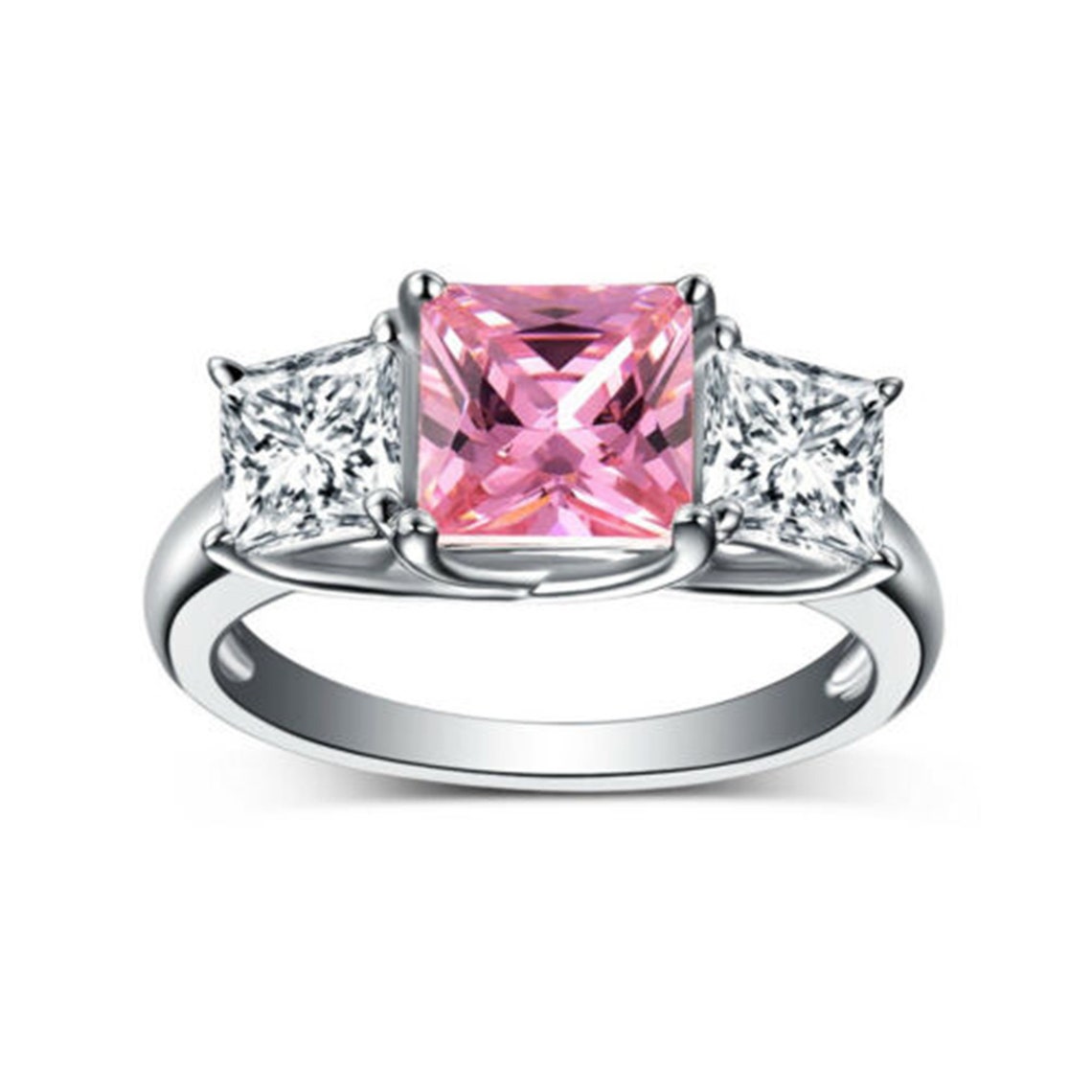 Attractive Princess Cut Pink Diamond Ring / Three Stone Etsy