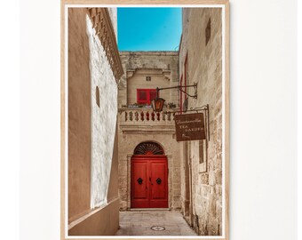 Red Doors Malta Photography Print, - INSTANT DOWNLOAD - Sand stone Architecture Color, Canvas Wall Art, European Islands, Medina Old City