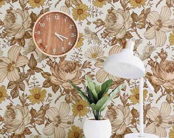 Floral Pattern Wallpaper - Self Adhesive Pre-pasted Wallcovering - Floral Fabric Peel & Stick Wallpaper by WallsHaveSoul - Floral Home Décor